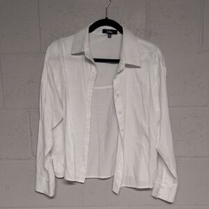 Lulu's Cropped White Button Down Shirt Size Small